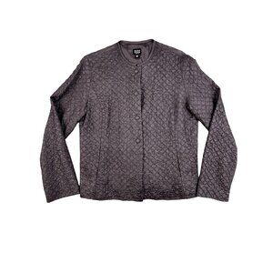 Eileen Fisher Jacket Womens Petite Medium Purple‎ Silk Textured Collarless Lined